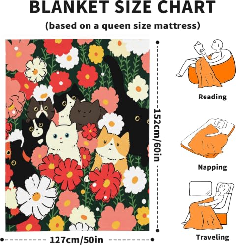 Flowers Fleece Throw Blanket, Cute Cat Flannel Blankets for Couch 50"×60" - color: Cute Cat