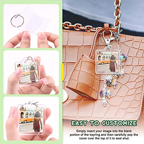 Keadic 40 Pcs Acrylic Photo Frame Keyring Assortment Set, Pendant Picture Frame Keyrings, Personalized Clear Blank Photo Keychain Holder, Heart, Rectangle, Round, Square Suit for Artwork