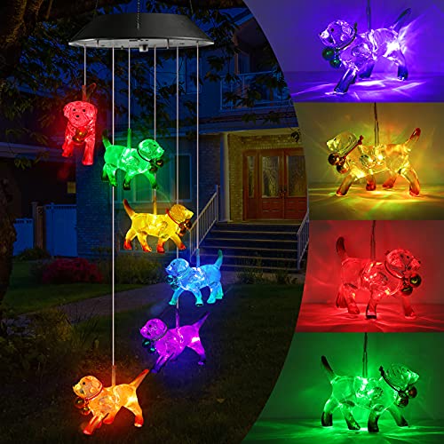 Toodour Solar Wind Chime, Color Changing Wind Chimes Dog | LED Decorative Mobile, Gifts for Mom Grandma, Waterproof Outdoor Decorative Lights, Garden, Patio, Yard, Window Outdoor Decor - color: Multicolor
