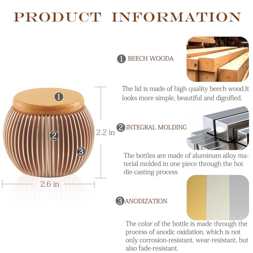 Small Urns for Human Ashes Keepsake, Spherical Aluminum Mini Urn with Beech Wood Lid for Human or Pet Cremains, Mini Memorial Keepsake with Secure Screw Lid (Gold)
