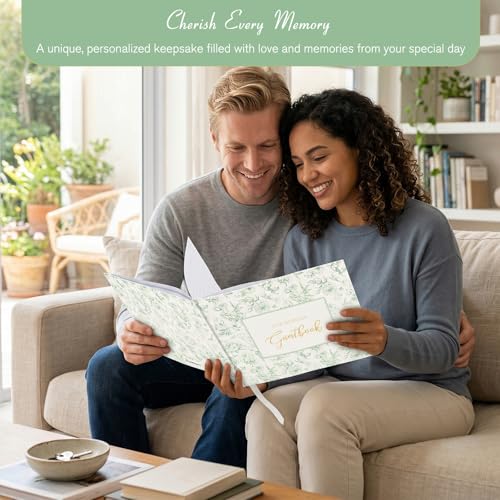 Green Floral Wedding Guest Book with Pen, Hardcover, 144 Pages, 9x7 inches | Gold Foil Title, Space for Polaroid Photos Messages, Sign In Book for Reception, Bridal Shower Guest Book, Engagement Party - color: Green