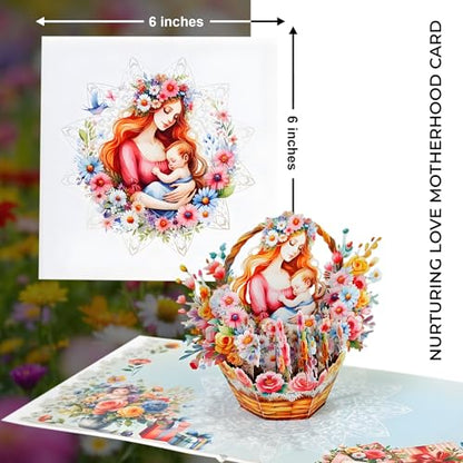 iGifts And Cards Mother & Baby Floral Basket 3D Pop-Up Card 6" x 6" | Eternal Nurture, Watercolor Art, First Mother's Day, Baby Shower, Congratulations, Grandmother, New Parent, Keepsake Memento - color: Mother and Baby