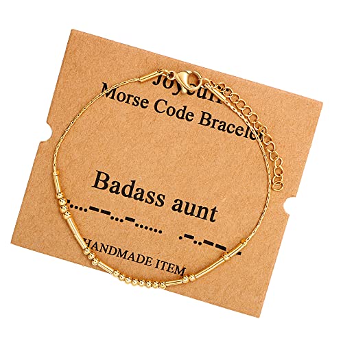 Best Friend Birthday Gifts Morse Code Bracelets For Women Mothers Day Birthday Christmas Gifts For Sister Daughter Grandmother Stainless Steel Jewelry Friendships Inspirational Gifts For Women - style: Gold: Badass Aunt