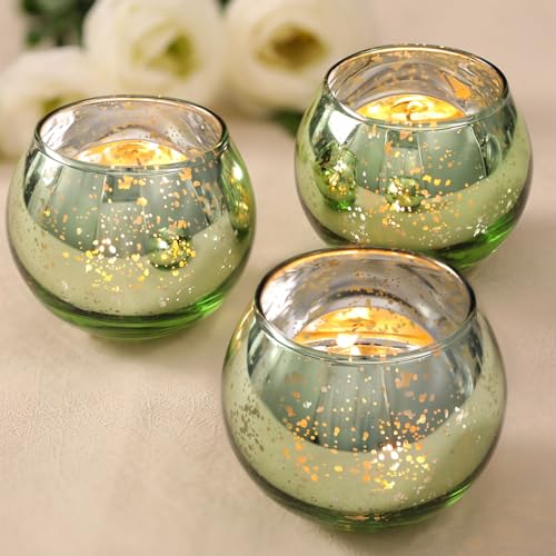 Volens 24PCS Green Votive Candle Holder Bulk, Round Mercury Glass Votives - color: Green, size: 24 PACK