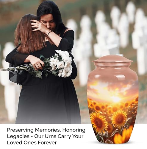 Sunflower Twilight - Large with Velvet Bag - Urn for Human Ashes for Adult Male & Female - Memorial for Human Remains Mom & Dad - Cremation Urn for Adult Men & Women - Funeral Decorative Urns