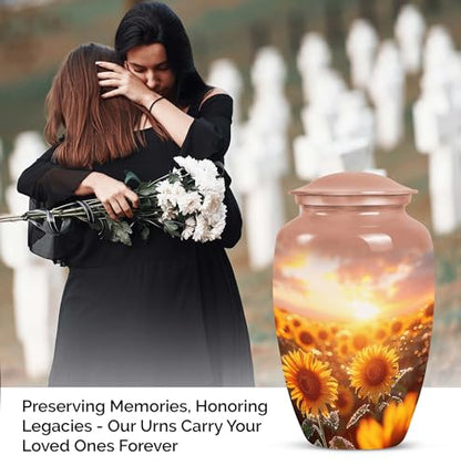 Sunflower Twilight - Large with Velvet Bag - Urn for Human Ashes for Adult Male & Female - Memorial for Human Remains Mom & Dad - Cremation Urn for Adult Men & Women - Funeral Decorative Urns