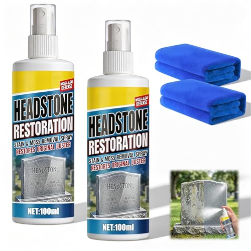 Headstone Restoration and Cleaning Spray,Tombstone & Monument Cleaning Spray,Headstone Restoration Kit,Headstone Restoration Spray,Complete Cemetery Care Set(2PCS+2*Towel)
