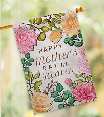 Mother In Heaven House Flag - Pack Family Mother's Day Mom Mama Grandma Love Flowers Parent Sibling Relatives Grandparent USA Embroidery - Banner Small Garden Yard Gift Double-Sided Made 28 X 40 - color: In Memorial Gifts Made In USA