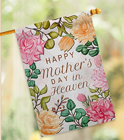 Mother In Heaven House Flag - 2 pcs Pack Family Mother's Day Mom Mama Grandma Love Flowers Parent Sibling Relatives Grandparent - Banner Small Garden Yard Gift Double-Sided Made USA 28 X 40 - color: USA Flag Cemetery Decorations Made In USA