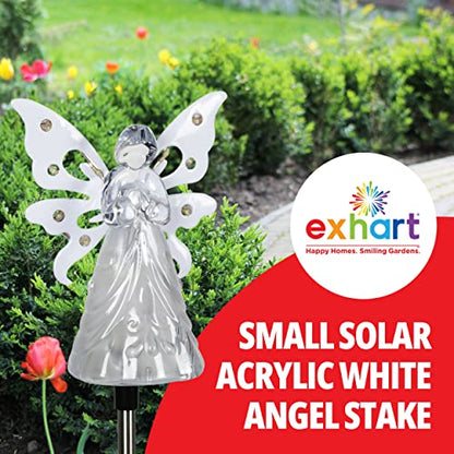 Exhart Garden Solar Lights, Decorative Angel Garden Stake, 12 LEDs, Cute Yard and Pathway Decor, White, 4 x 34 Inch - size: 4 x 34 Inch