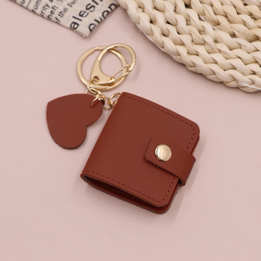 ARFUKA PU Leather Mini Photo Keychain Easy-Open Pocket Album Keyring & Bag Charm Holds 2 Photos