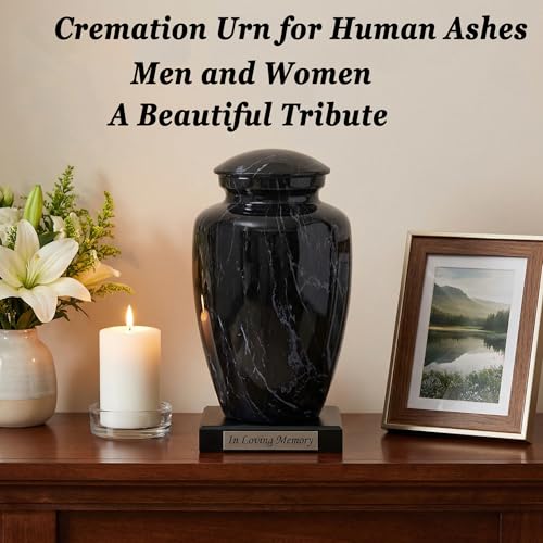 Black Marble Finish Cremation Urn Set for Human Ashes Adult - size: Large,Set Black Marble
