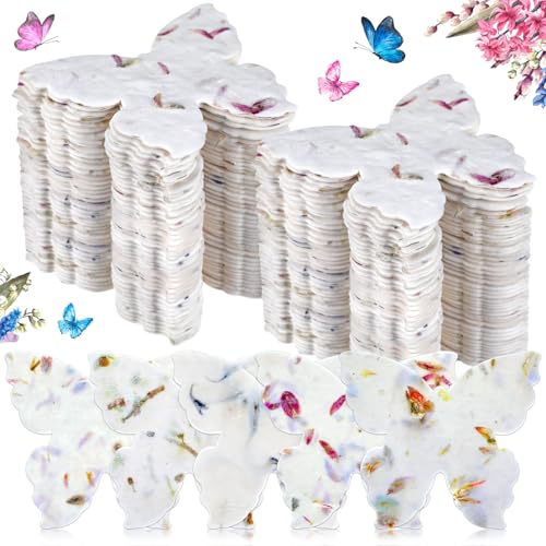 Dunzoom 50 Pcs Plantable Seed Paper Tags Wildflower,Butterfly Shape | Handmade Recycled with Real Petals, For Wedding Shower Favors Birthday Party, 6 Styles Packets - style: Butterfly Shape