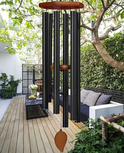 Sympathy Wind Chimes for Outside Deep Tone, Memorial Loss of a Loved, Large Wind Chimes with 6 Thicken Tubes & Hook, Outdoor Gifts Mother, Garden Decor - size: 45IN black