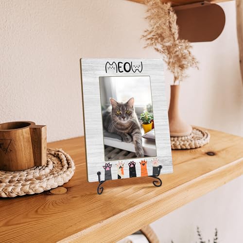 Cat Picture Frame, Cat Lover Gifts for Pet Owner, Christmas Memorial Gifts for Friends Women, Desk Decor Meow Kitten Paw Photo Frame (4x6 Horizontal) -S21 - style: Meow