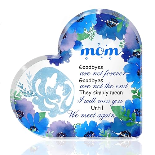 Sympathy Gifts for Loss of Mother, 4x4 Inch Thick Acrylic Heart Memorial Plaque, Bereavement Condolences Gift for Women Her Daughter Sister, In Memory of Mom Floral Remembrance Decor Sign