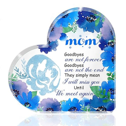 Sympathy Gifts for Loss of Mother, 4x4 Inch Thick Acrylic Heart Memorial Plaque, Bereavement Condolences Gift for Women Her Daughter Sister, In Memory of Mom Floral Remembrance Decor Sign