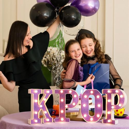 4 Pcs Kpop Birthday Decorations Purple 8.6 Inch Kpop LED Letter Lights Pop Prom Party Supplies Music Theme Anniversary for Character Fans Super Singer Birthday Decorations for Wall Shelf Table - style: Kpop
