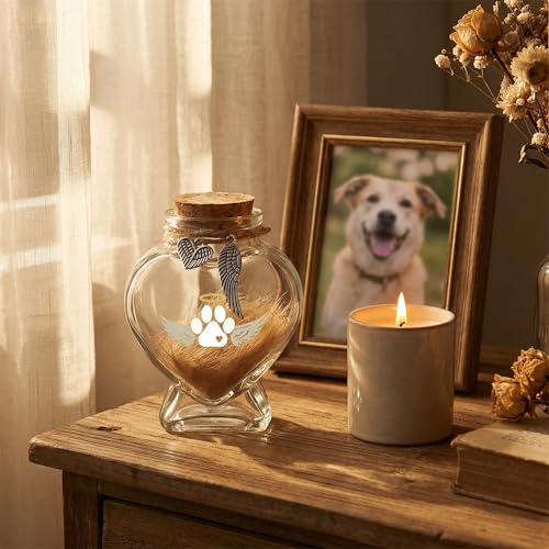 Pet Memorial Bottle for Dog or Cat Hair,Fur Keepsake for Pet Loss | Heart-Shaped Glass Memorial Keepsake for Pet Hair, Cat Memorial Gift with Sympathy Card, Dog Fur Keepsake, Pet Memorial Urn