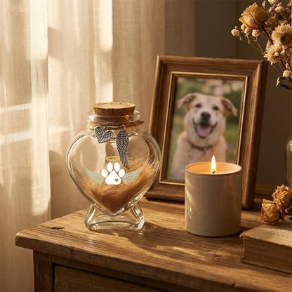 Pet Memorial Bottle for Dog or Cat Hair,Fur Keepsake for Pet Loss | Heart-Shaped Glass Memorial Keepsake for Pet Hair, Cat Memorial Gift with Sympathy Card, Dog Fur Keepsake, Pet Memorial Urn
