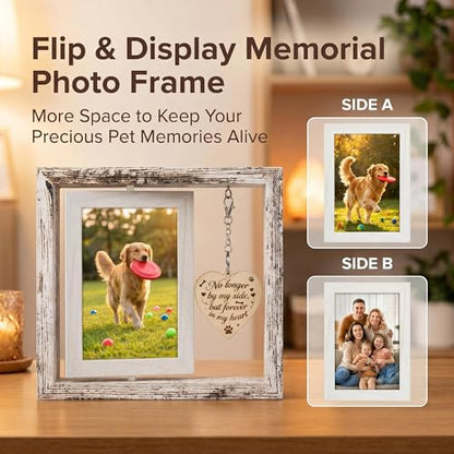 Dog Memorial Gifts for Loss of Dog - White 4x6 Rotating Wooden Picture Frame - Pet Memorial Gifts - Loss of Cat Sympathy Bereavement Remembrance Gift - color: White