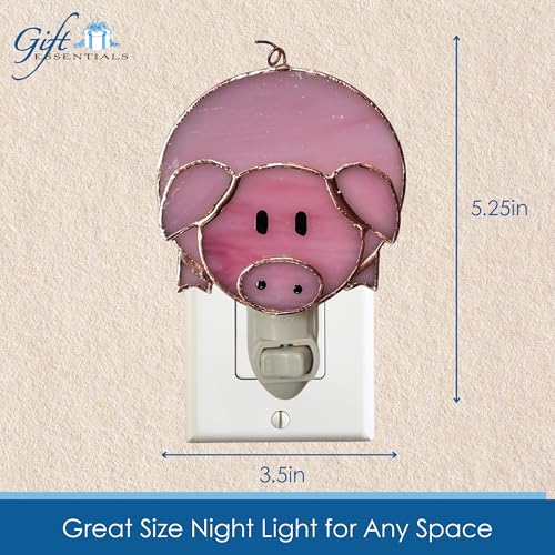 Gift Essentials Pink Pig Plug-in Night Light - Stained Glass Nightlight | Pink Pig Stained Glass Plug-in Nightlight with On/Off Rocker Switch. Includes One 4-Watt Replaceable Warm-Glow Bulb. - color: Pig