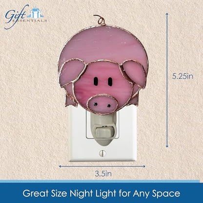 Gift Essentials Pink Pig Plug-in Night Light - Stained Glass Nightlight | Pink Pig Stained Glass Plug-in Nightlight with On/Off Rocker Switch. Includes One 4-Watt Replaceable Warm-Glow Bulb. - color: Pig