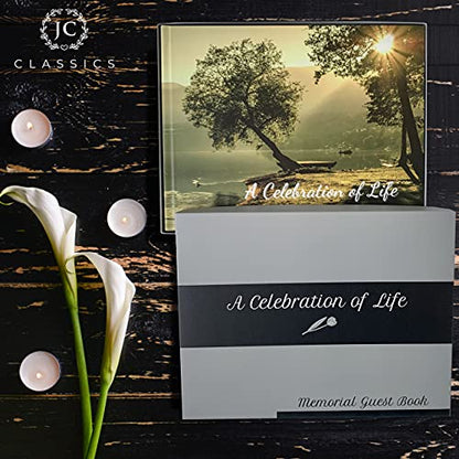 Funeral Guest Book | Memorial Guest Book | Guest Book for Funeral Hardcover | Guestbook for Sign in, Celebration of Life Memorial Service | Funeral Guest Sign Book with Memory Table Card Sign Included (Tree & Lake) - style: Tree & Lake