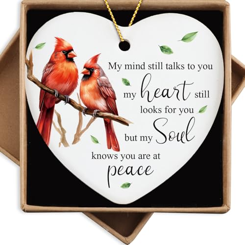 Sympathy Gifts for Loss of Loved One Cardinal Ceramic Ornament Memorial Gifts for Loss of Mom Dad Husband Celebration of Life Decorations Christmas Ornament - color: My Mind Still Talks to You