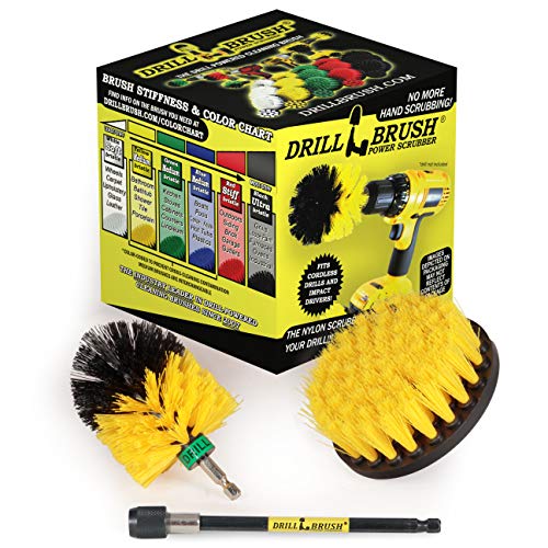 Bathroom Accessories - Bathroom Cleaning Tools - Drill Brush Attachment Set | Cleaning Supplies - Drill Brush - Grout Cleaner - Shower Cleaner - Scrub Brush for Shower - Tile Cleaning Brush - Bathtub - color: Yellow