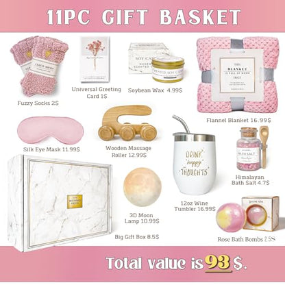 AHAGIFTREE Birthday Gifts,self care,11PC care package with Moon Lamp,Get Well Soon Gift Baskets for Women After Surgery,Condolences Gift Basket for Loss,Sympathy Baskets for friend,mom (Pink) - color: Pink