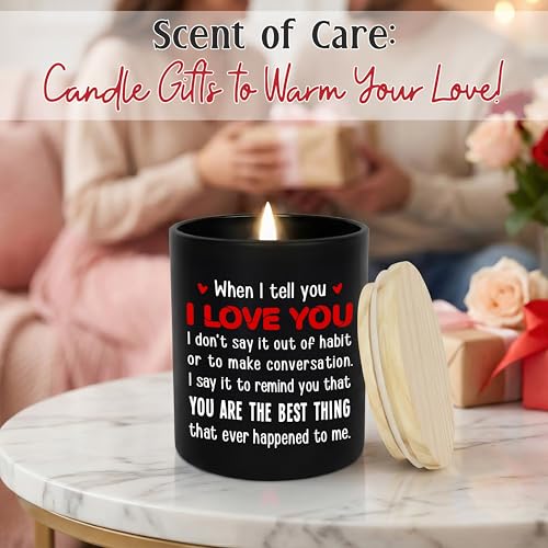 Anniversary Couple Gifts - Vanilla Lavender Candle 10 oz | Gifts for Him Her, I Love You Message, Long Lasting Burn, Soft Scented Glow, Glass Jar With Lid, Ready To Gift - color: Black - Love You