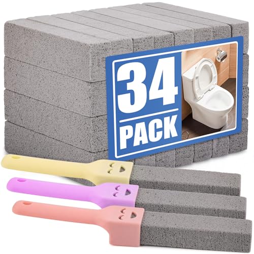 Navona 34 Pack Pumice Stone Scouring Sticks with 3 Universal Handles, Grey Pumice Stone for Cleaning Toilets, Bathrooms - color: 34-PACK