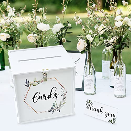 White Wedding Card Box with Lock, PVC Envelope Money Card Box for Wedding - style: White Print