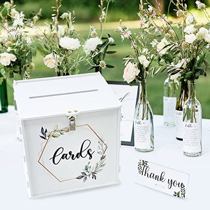 White Wedding Card Box with Lock, PVC Envelope Money Card Box for Wedding - style: White Print