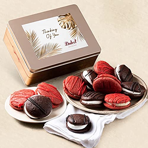 Dulcet Gift Baskets Thinking Of You Gift Basket Chocolate and Red Velvet Whoopie Pie Tin Assortment, Cookie and Cream Snacks for a Holidays, Birthday, Sympathy, Get Well, & Family or Office Gatherings for Men & Women - color: Thinking of You