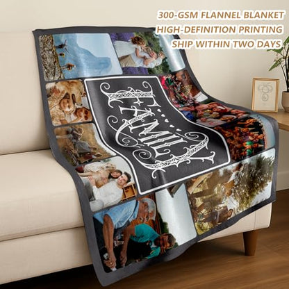 Ships Next Day, Custom Blanket with Photos Text - HD-Printing in USA, Personalized Picture Blanket Customized Flannel Blankets Christmas Birthday Gifts for Mom Dad Couple Kids Girlfriend Boyfriend - color: 10 Photos, size: 30'' x 40''