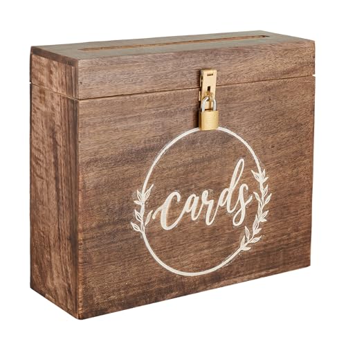 Wedding Card Box with Card Slit and Lock 12"X10"X4.5"- Gift Wishing Well Card Box for Weddings, Receptions, Birthdays, Graduations, Baby Showers, Honeymoon Funds WBKH (Walnut) | Sturdy solid mango wood build, 12x10x4.5 inches, perfect for reception tables