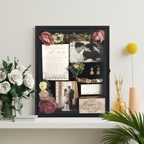 FramePro Large Shadow Box Black 13x16 Front Open with Hinge Beaded Designed Display Case with Linen Back, Graduation Cap and Gown Picture Keepsake Memory Box - color: Black, size: 13x16