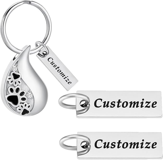 Hearbeingt Teardrop Urn Keychain for Ashes Tree of Life Cremation Jewelry - color: Customize Nameplate