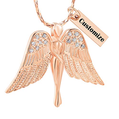 Imrsanl Cremation Jewelry Keepsake Angel Wings Urn Necklace for Ashes - color: Customize