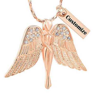 Imrsanl Cremation Jewelry Keepsake Angel Wings Urn Necklace for Ashes - color: Customize