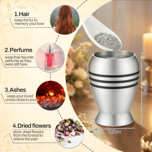 8 Pack Small Keepsake Urns Bulk for Human or Pet Ashes with 8 Velvet Bags Decorative Cremation Mini Funeral Urns Hard Metal for Adult Men Women About 2.9 Inches