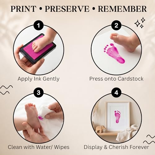ReignDrop Baby Ink Pad for Hand and Footprints, Non-Toxic Acid-Free Keepsake Kit, Smudge-Proof Archival Ink Wipes Off Skin, for Scrapbook, Photo Album, Frames & Pet Paws, Baby Gift (Pink) - color: Pink