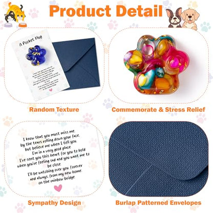 EYxsaxenk Loss of Pet Sympathy Gift Rainbow and Blue Mini Paw Pocket Hug | Loss of dog cat mini keepsake, Memorial card & envelope, Remembrance pet sympathy gift for pet lover, Adult stress relief toy - color: Colorful & Blue