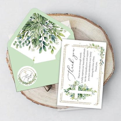 FYSUIMU 24 Pcs Funeral Thank You Cards with Envelopes & Stickers 4×6 Inch Watercolor Eucalyptus Leaves Sympathy Bereavement Card for Memorial Service Family Friends Loved Ones Celebration of Life