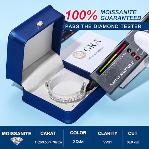 Moissanite Tennis Bracelet 1.79ct-8.69ct Adjustable Bracelet for Women 18K White Gold Plated S925 Sterling Silver Tennis Bracelet D Color VVS1 Round Cut 2/3/4mm Moissanite Bracelet Gifts for Wife/Mom - color: Silver-3MM-3.69Carats