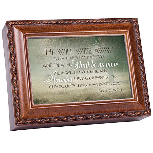 Cottage Garden He Will Wipe Away Every Tear Woodgrain Keepsake Music Box Plays How Great Thou Art
