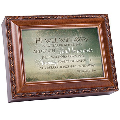 Cottage Garden He Will Wipe Away Every Tear Woodgrain Keepsake Music Box Plays How Great Thou Art