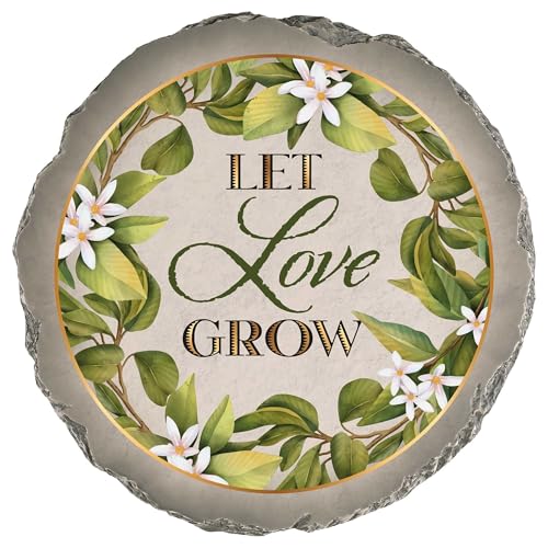 Magnolia Garden 10-Inch Let Love Grow Decorative Stepping Stone – Botanical Floral Resin Garden Walkway Tile – Elegant Sage Green Outdoor Accent – Romantic Wedding, Anniversary & Housewarming Gift - size: 10 x 10 x 0.63, style: Floral Let Love Grow